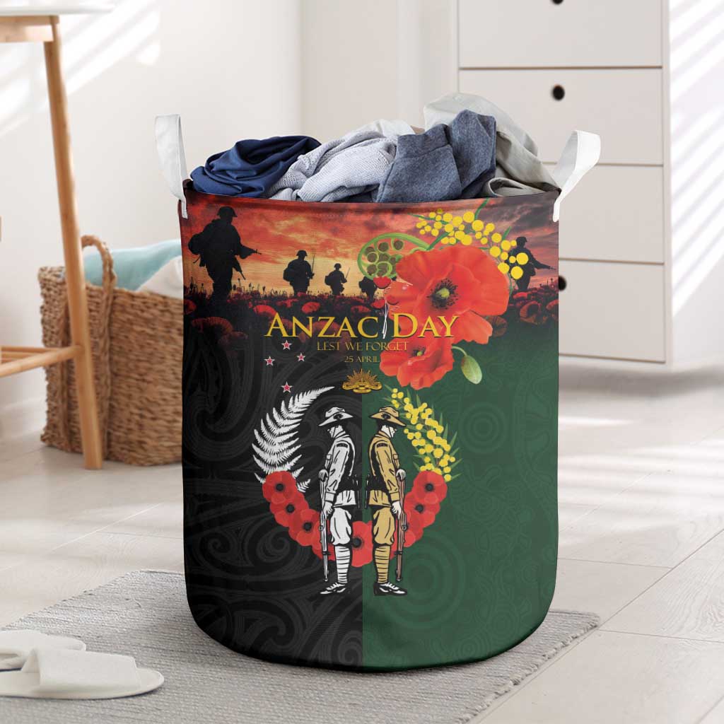 New Zealand and Australia ANZAC Day Laundry Basket Lest We Forget Indigenous and Maori Pattern