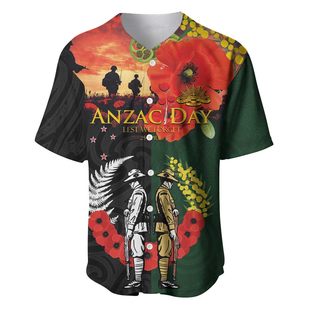 New Zealand and Australia ANZAC Day Baseball Jersey Lest We Forget Indigenous and Maori Pattern LT03 Multicolor - Polynesian Pride