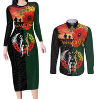 New Zealand and Australia ANZAC Day Couples Matching Long Sleeve Bodycon Dress and Long Sleeve Button Shirt Lest We Forget Indigenous and Maori Pattern LT03 Multicolor - Polynesian Pride
