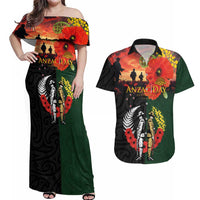 New Zealand and Australia ANZAC Day Couples Matching Off Shoulder Maxi Dress and Hawaiian Shirt Lest We Forget Indigenous and Maori Pattern LT03 Multicolor - Polynesian Pride
