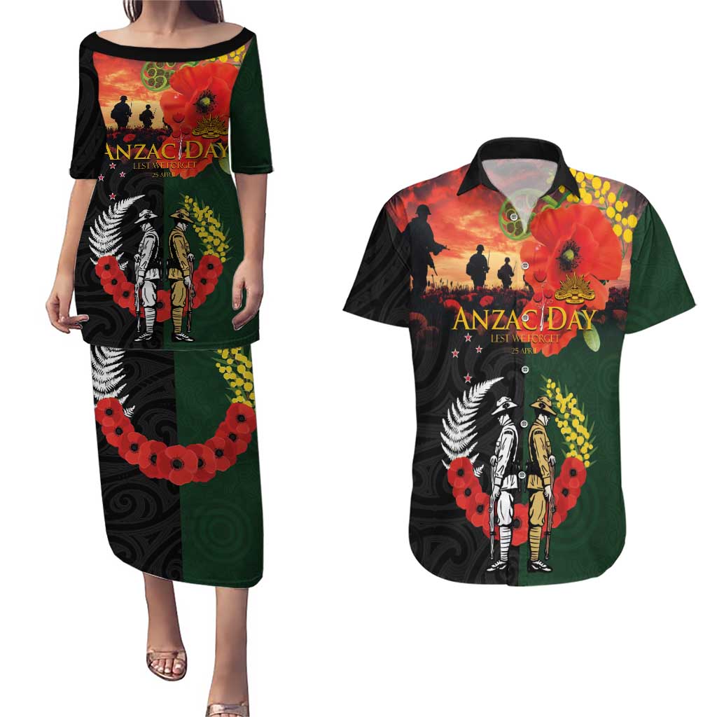 New Zealand and Australia ANZAC Day Couples Matching Puletasi and Hawaiian Shirt Lest We Forget Indigenous and Maori Pattern LT03 Multicolor - Polynesian Pride