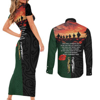 New Zealand and Australia ANZAC Day Couples Matching Short Sleeve Bodycon Dress and Long Sleeve Button Shirt Lest We Forget Indigenous and Maori Pattern LT03 - Polynesian Pride