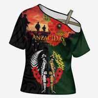 New Zealand and Australia ANZAC Day Cross Shoulder Shirt Lest We Forget Indigenous and Maori Pattern