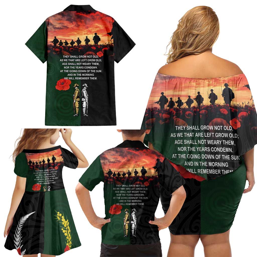 New Zealand and Australia ANZAC Day Family Matching Off Shoulder Short Dress and Hawaiian Shirt Lest We Forget Indigenous and Maori Pattern LT03 - Polynesian Pride