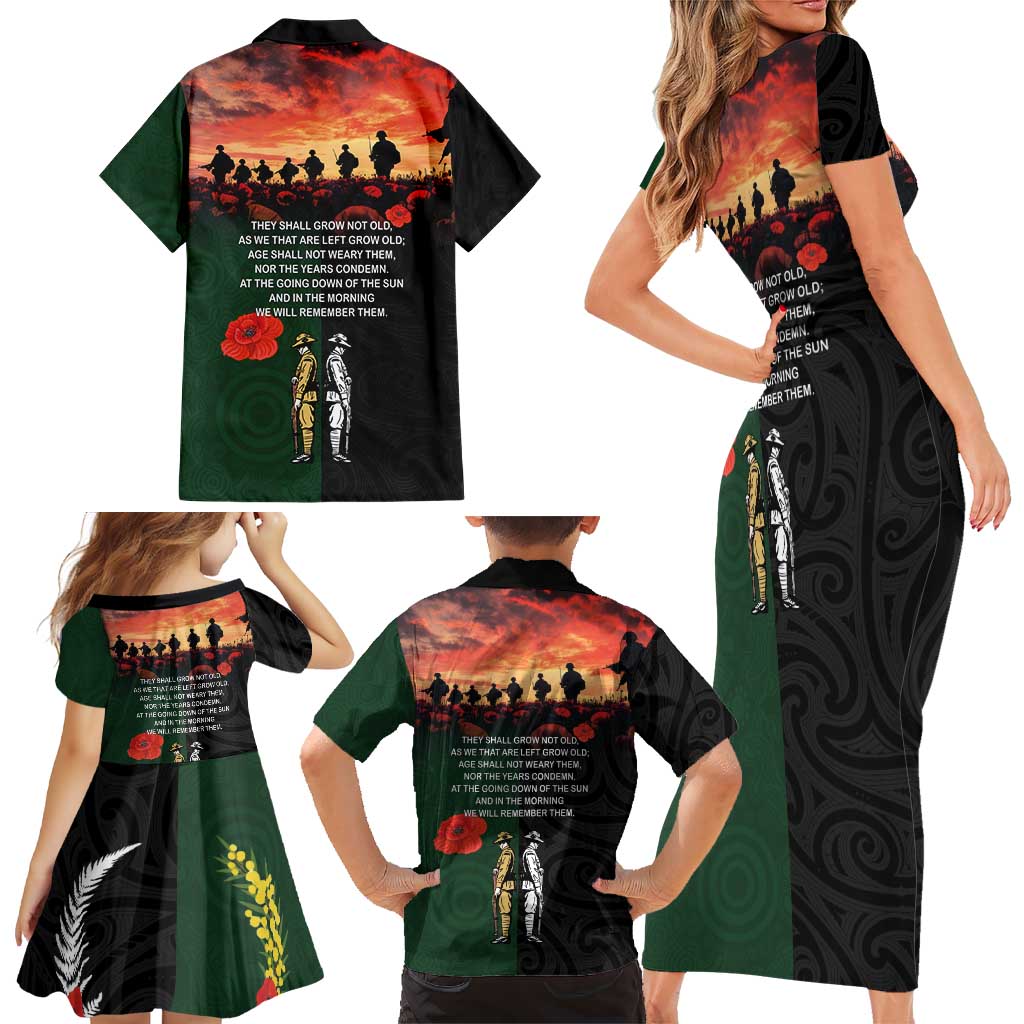 New Zealand and Australia ANZAC Day Family Matching Short Sleeve Bodycon Dress and Hawaiian Shirt Lest We Forget Indigenous and Maori Pattern LT03 - Polynesian Pride