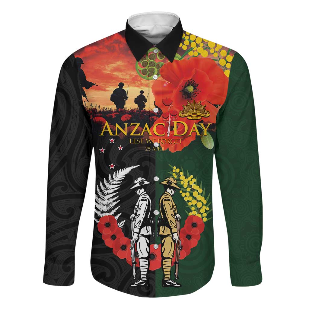 New Zealand and Australia ANZAC Day Family Matching Tank Maxi Dress and Hawaiian Shirt Lest We Forget Indigenous and Maori Pattern LT03 Dad's Shirt - Long Sleeve Multicolor - Polynesian Pride