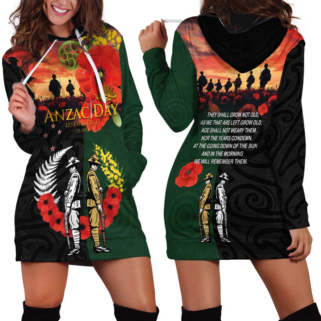 New Zealand and Australia ANZAC Day Hoodie Dress Lest We Forget Indigenous and Maori Pattern LT03 - Polynesian Pride