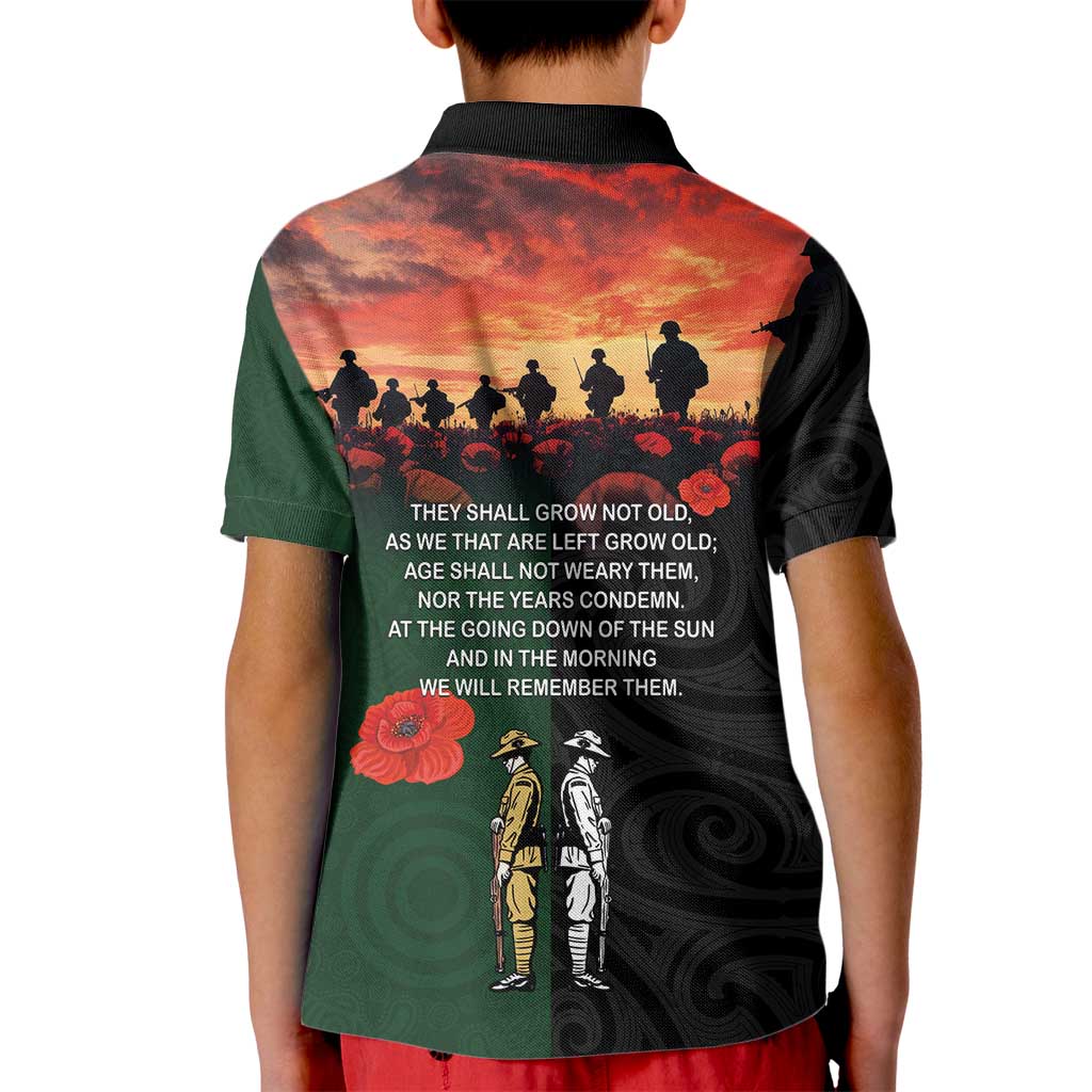 New Zealand and Australia ANZAC Day Kid Polo Shirt Lest We Forget Indigenous and Maori Pattern LT03 - Polynesian Pride