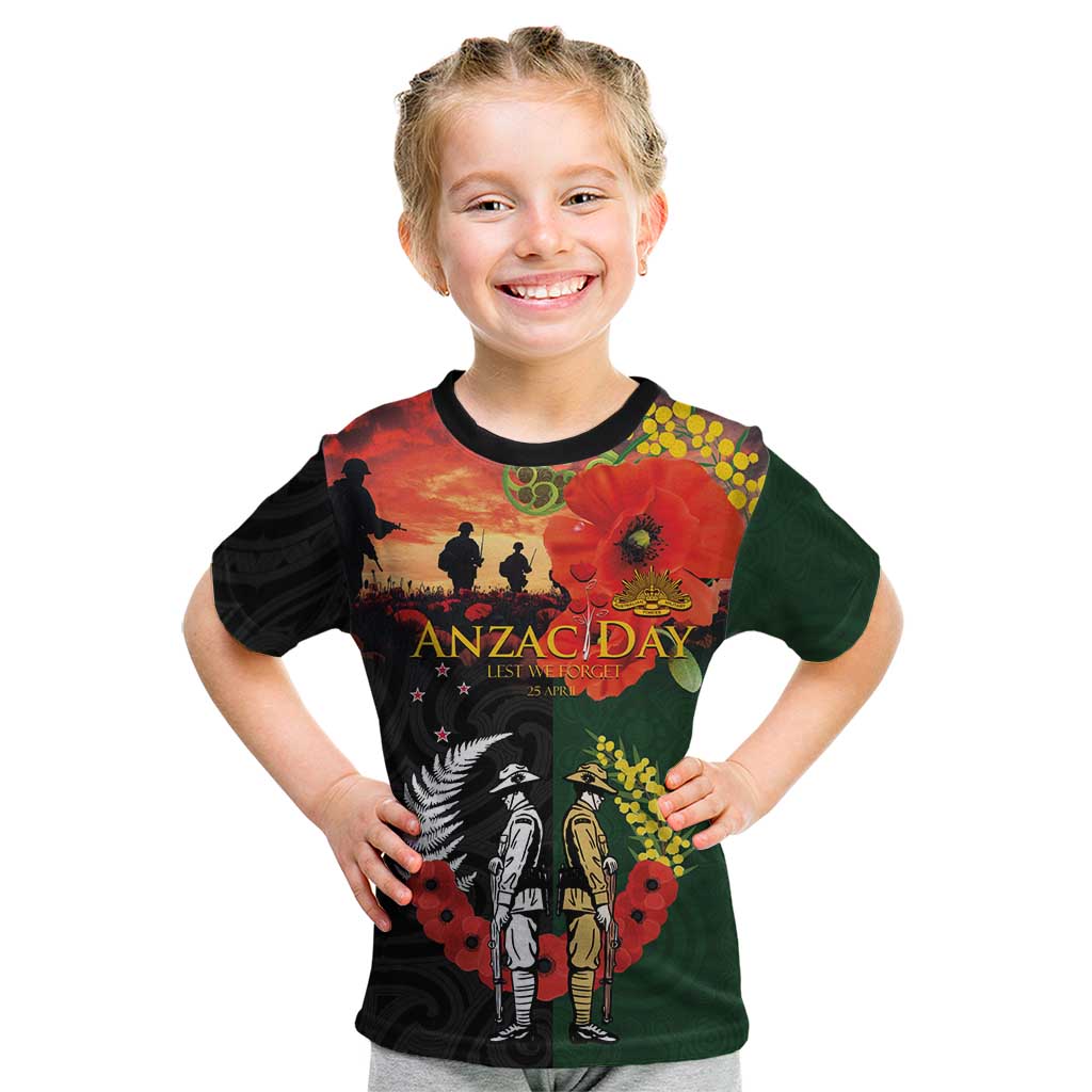 New Zealand and Australia ANZAC Day Kid T Shirt Lest We Forget Indigenous and Maori Pattern