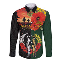 New Zealand and Australia ANZAC Day Long Sleeve Button Shirt Lest We Forget Indigenous and Maori Pattern LT03 Unisex Multicolor - Polynesian Pride