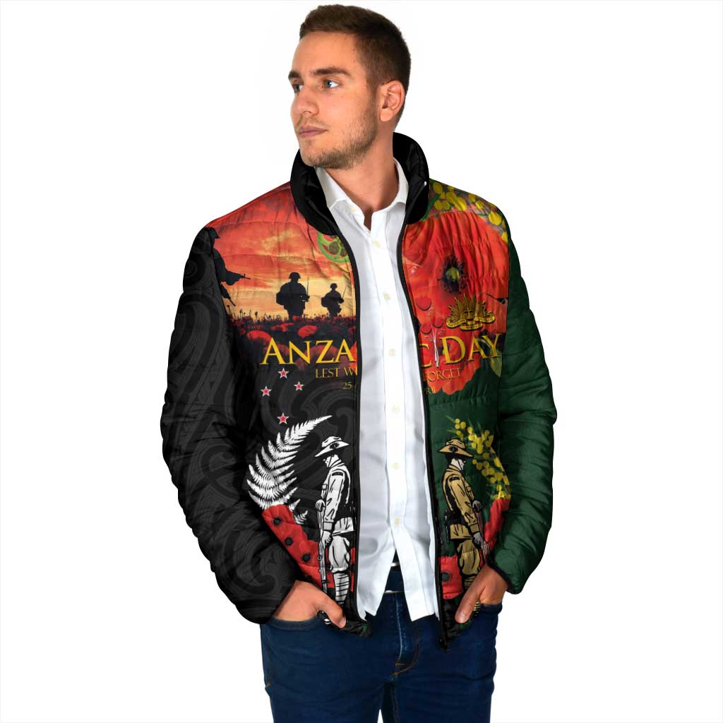 New Zealand and Australia ANZAC Day Padded Jacket Lest We Forget Indigenous and Maori Pattern