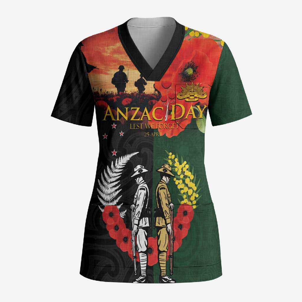 New Zealand and Australia ANZAC Day Scrub Top Lest We Forget Indigenous and Maori Pattern