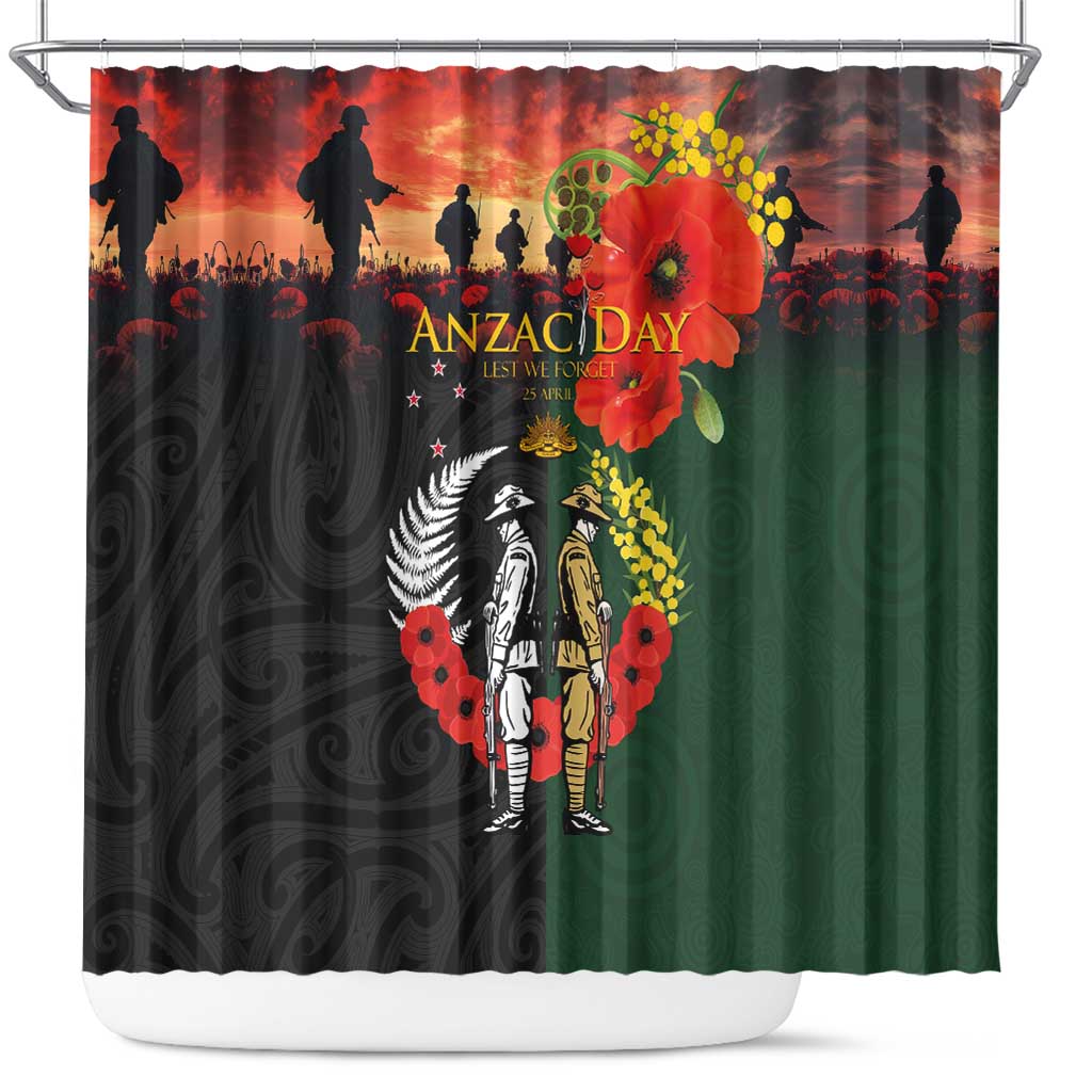 New Zealand and Australia ANZAC Day Shower Curtain Lest We Forget Indigenous and Maori Pattern