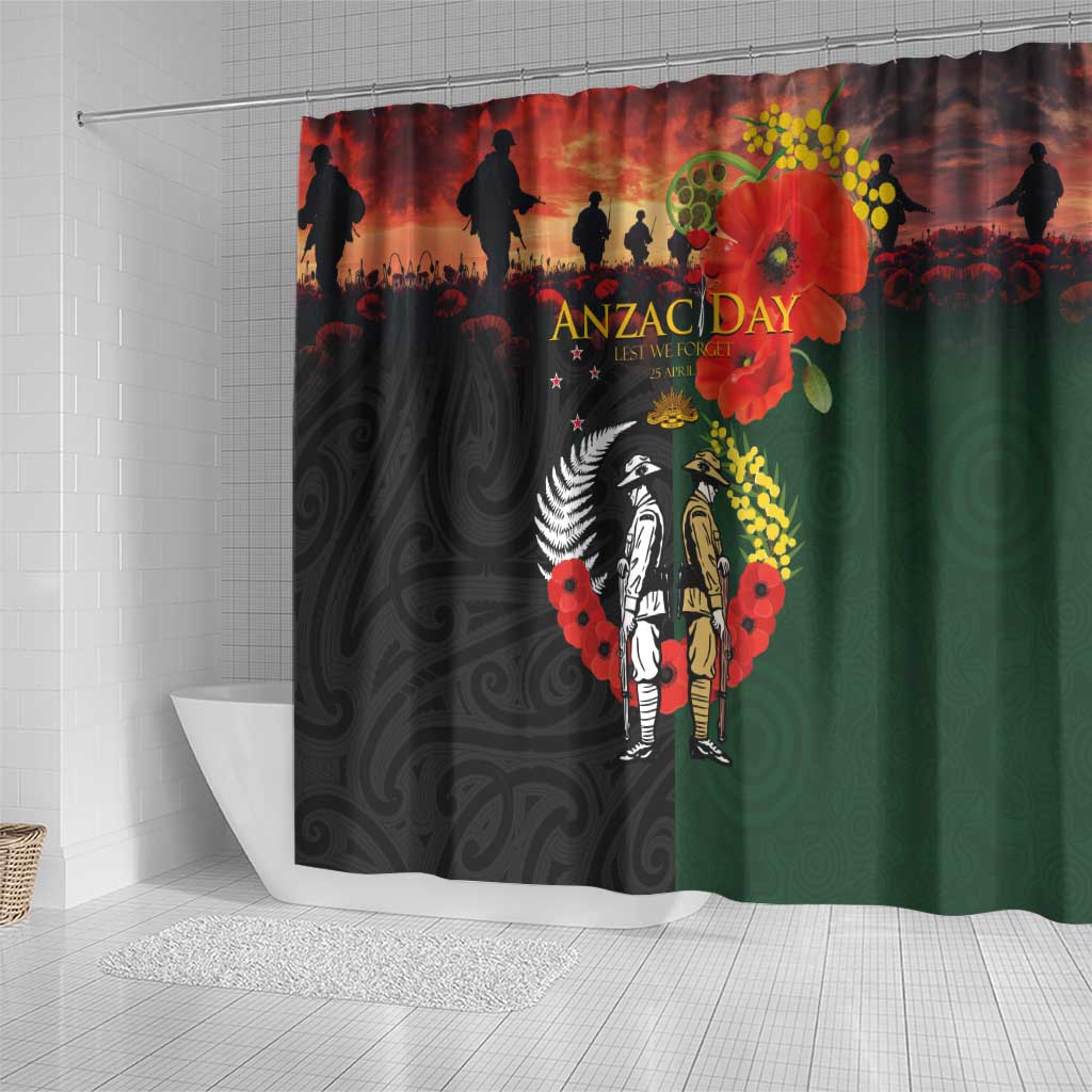 New Zealand and Australia ANZAC Day Shower Curtain Lest We Forget Indigenous and Maori Pattern