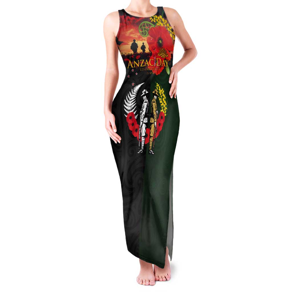 New Zealand and Australia ANZAC Day Tank Maxi Dress Lest We Forget Indigenous and Maori Pattern LT03 Women Multicolor - Polynesian Pride