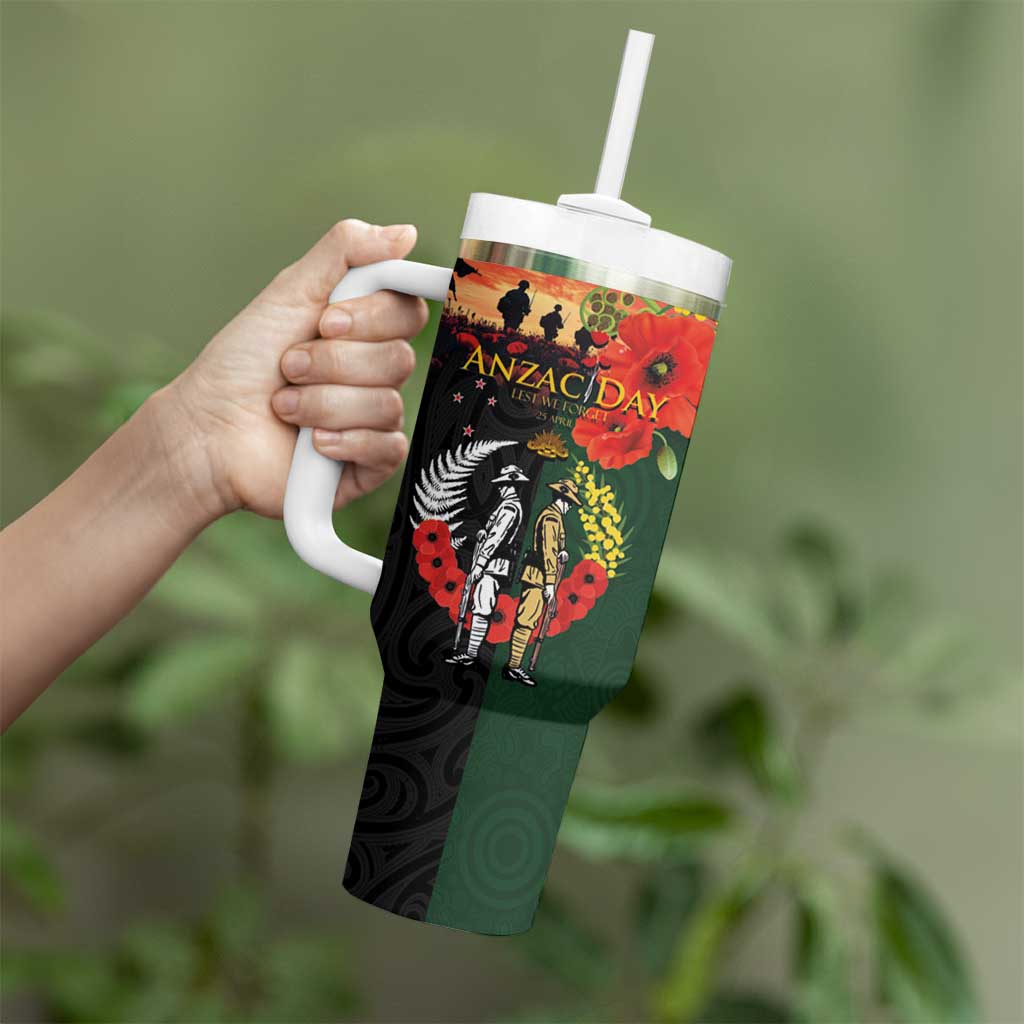 New Zealand and Australia ANZAC Day Tumbler With Handle Lest We Forget Indigenous and Maori Pattern