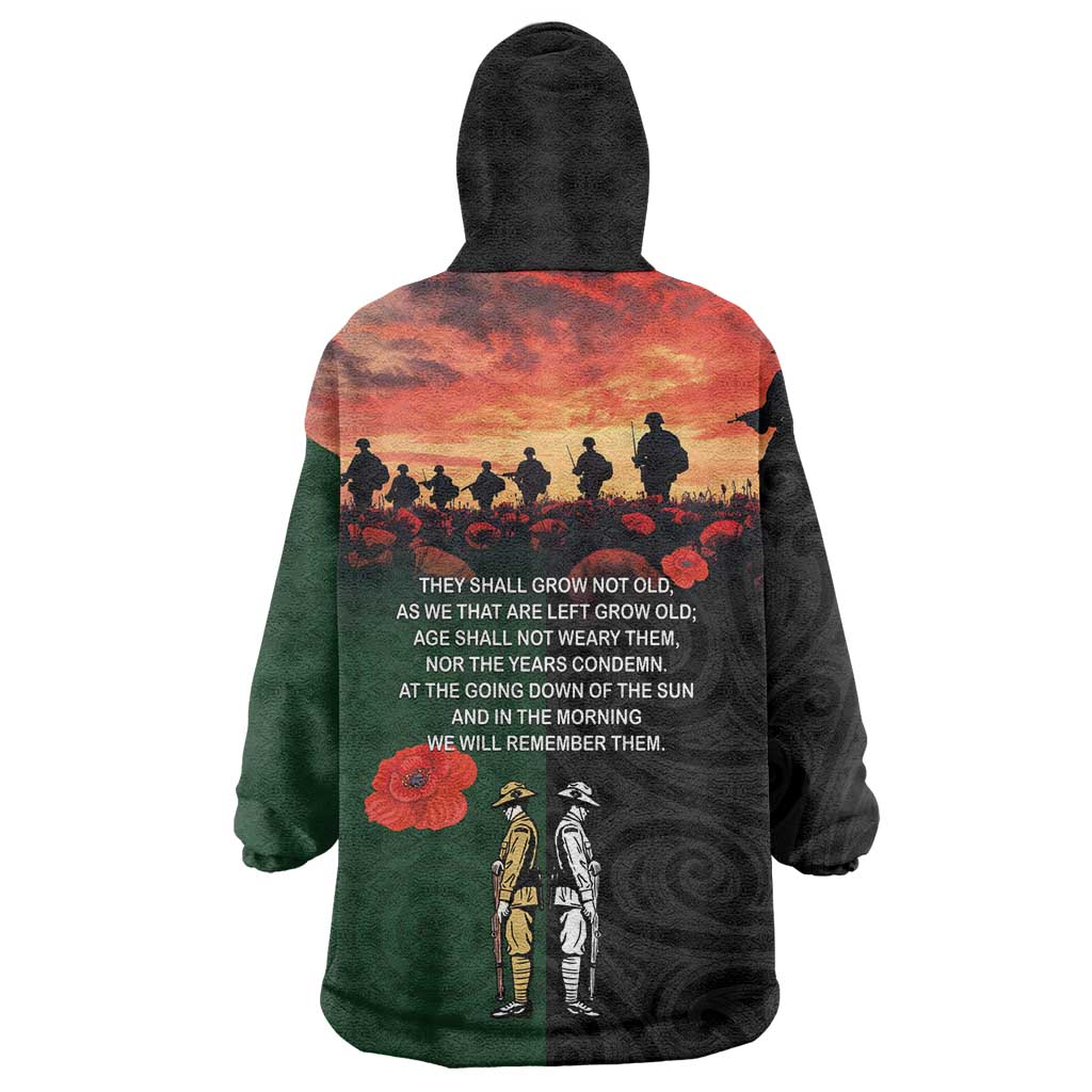 New Zealand and Australia ANZAC Day Wearable Blanket Hoodie Lest We Forget Indigenous and Maori Pattern LT03 - Polynesian Pride