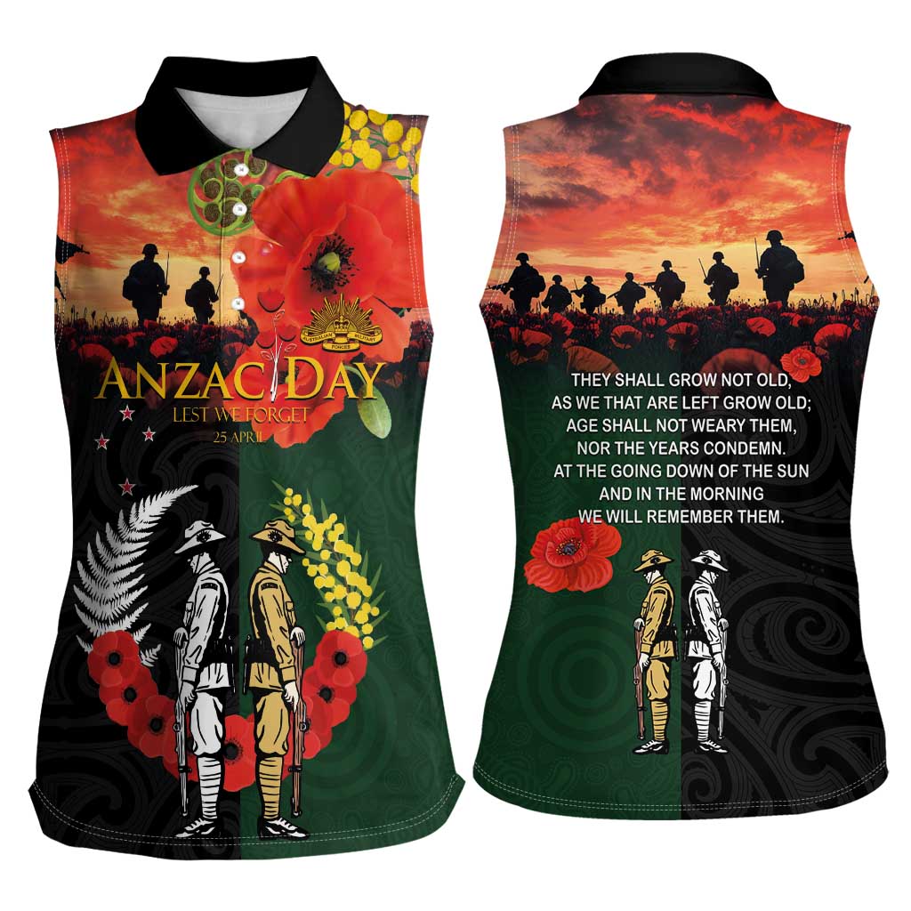 New Zealand and Australia ANZAC Day Women Sleeveless Polo Shirt Lest We Forget Indigenous and Maori Pattern LT03 - Polynesian Pride