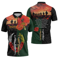 New Zealand and Australia ANZAC Day Zipper Polo Shirt Lest We Forget Indigenous and Maori Pattern LT03 - Polynesian Pride