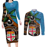 Fiji and Australia Couples Matching Long Sleeve Bodycon Dress and Long Sleeve Button Shirt Fijian and Aboriginal mix Culture