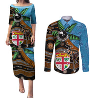 Fiji and Australia Couples Matching Puletasi and Long Sleeve Button Shirt Fijian and Aboriginal mix Culture