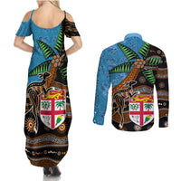 Fiji and Australia Couples Matching Summer Maxi Dress and Long Sleeve Button Shirt Fijian and Aboriginal mix Culture