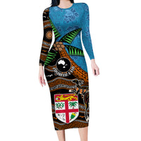Fiji and Australia Long Sleeve Bodycon Dress Fijian and Aboriginal mix Culture
