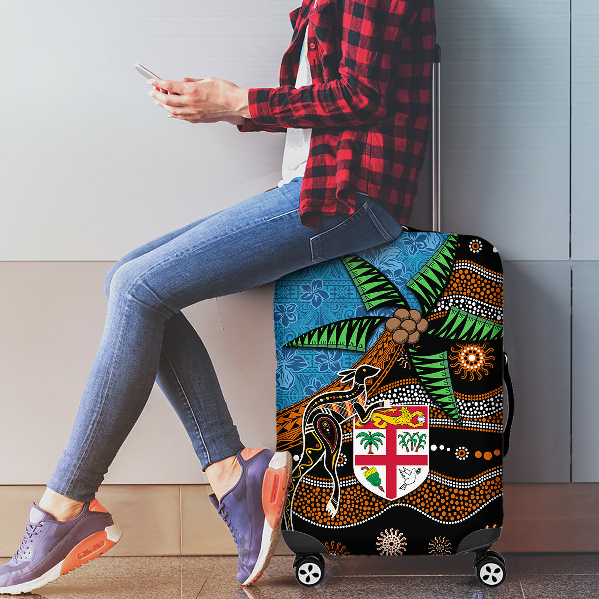 Fiji and Australia Luggage Cover Fijian and Aboriginal mix Culture
