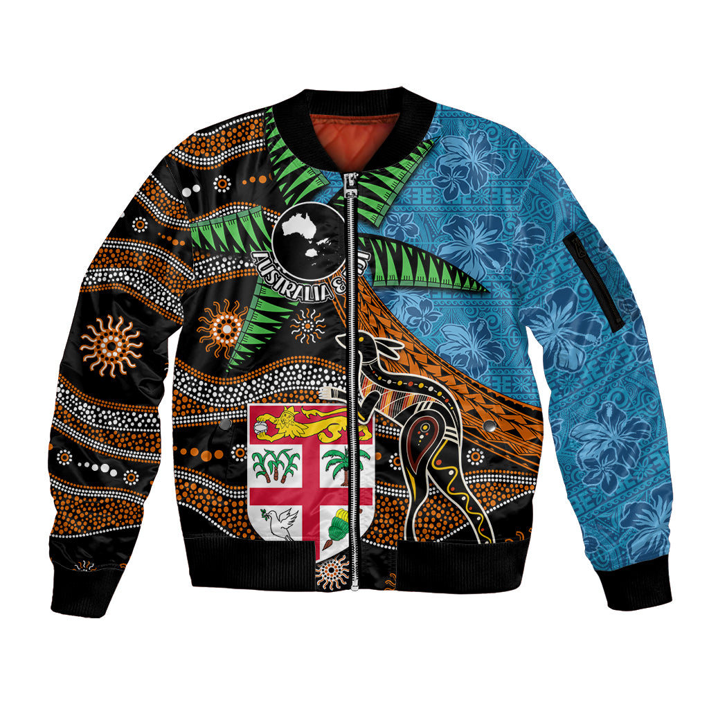 Fiji and Australia Sleeve Zip Bomber Jacket Fijian and Aboriginal mix Culture