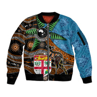 Fiji and Australia Sleeve Zip Bomber Jacket Fijian and Aboriginal mix Culture