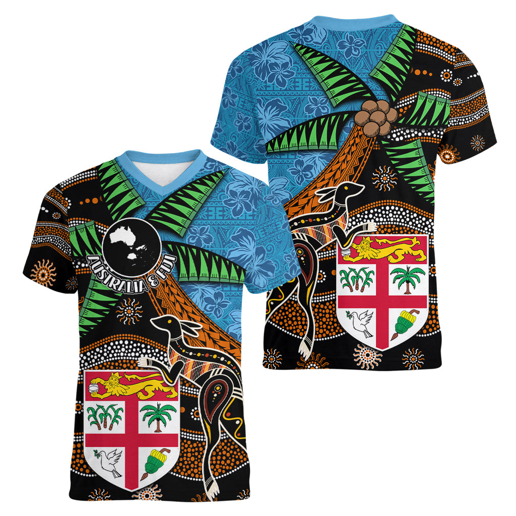 Fiji and Australia Women V-Neck T-Shirt Fijian and Aboriginal mix Culture