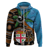 Fiji and Australia Zip Hoodie Fijian and Aboriginal mix Culture LT03 Zip Hoodie Blue - Polynesian Pride