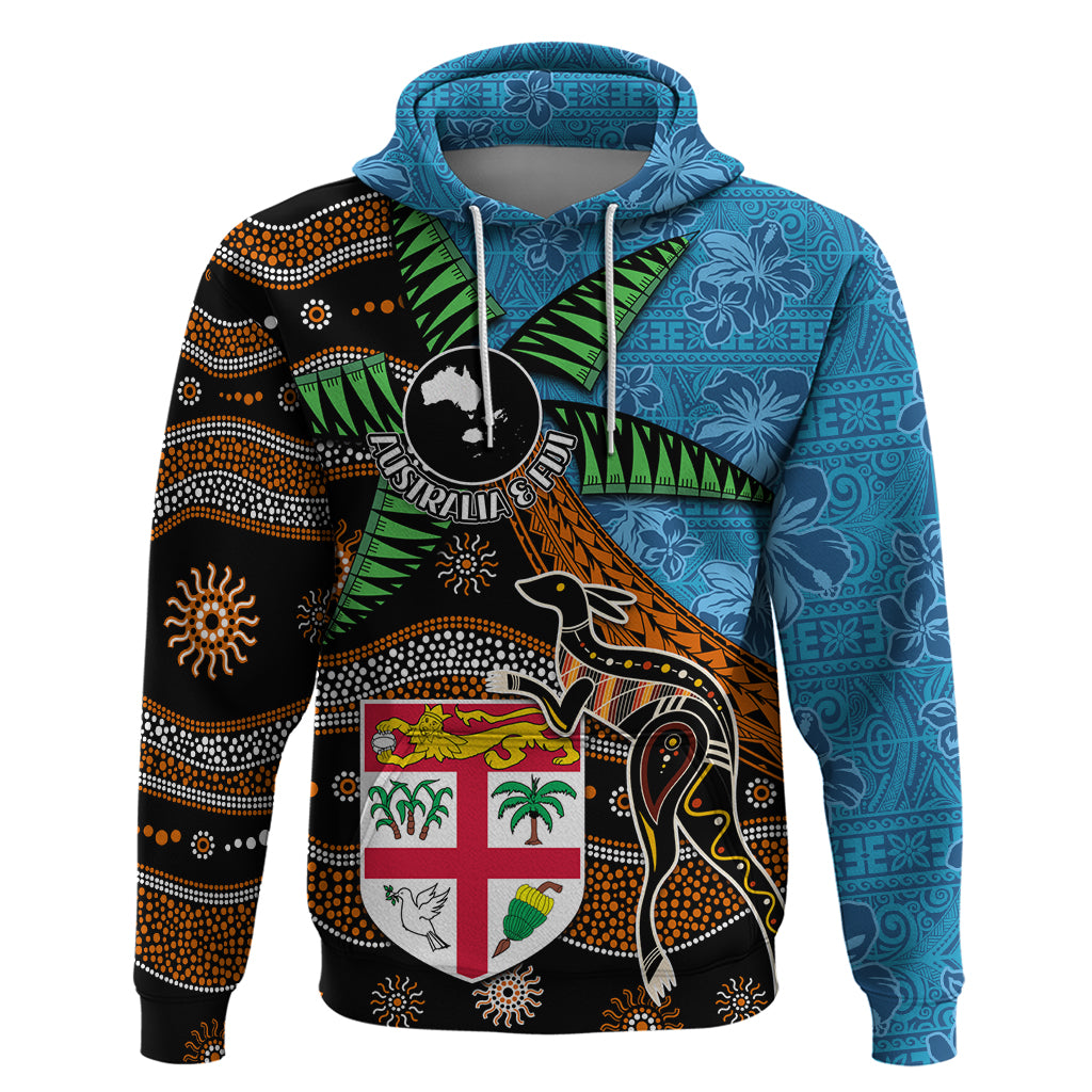 Fiji and Australia Zip Hoodie Fijian and Aboriginal mix Culture LT03 Pullover Hoodie Blue - Polynesian Pride