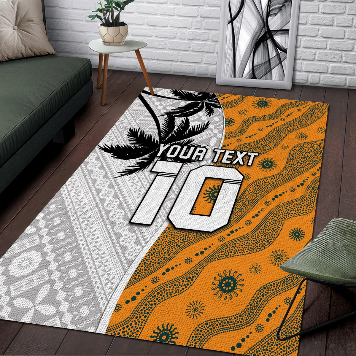 Custom Fiji and Australia Rugby Area Rug Tapa Mix Aboriginal Pattern Half Style