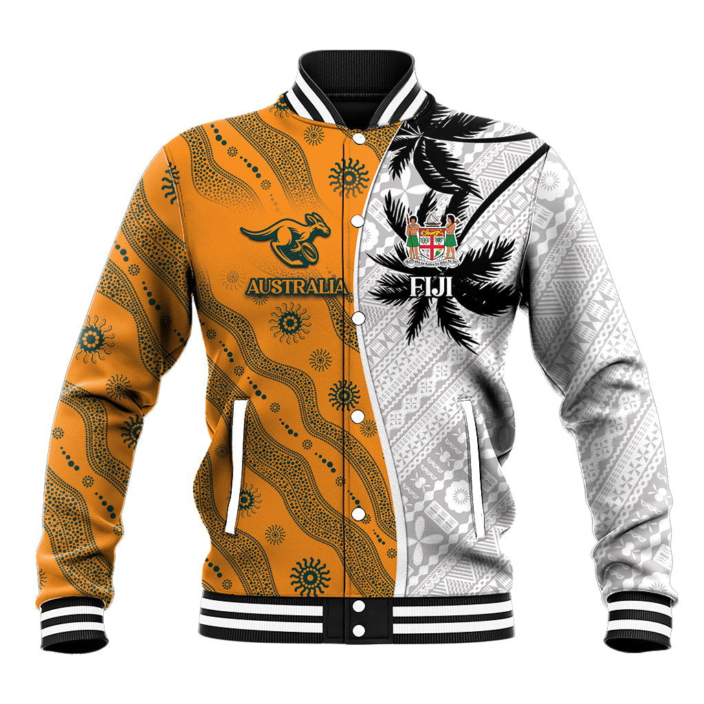 Custom Fiji and Australia Rugby Baseball Jacket Tapa Mix Aboriginal Pattern Half Style