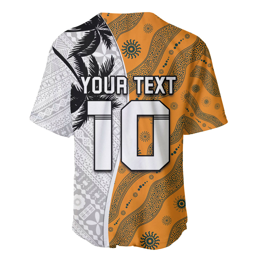 Custom Fiji and Australia Rugby Baseball Jersey Tapa Mix Aboriginal Pattern Half Style