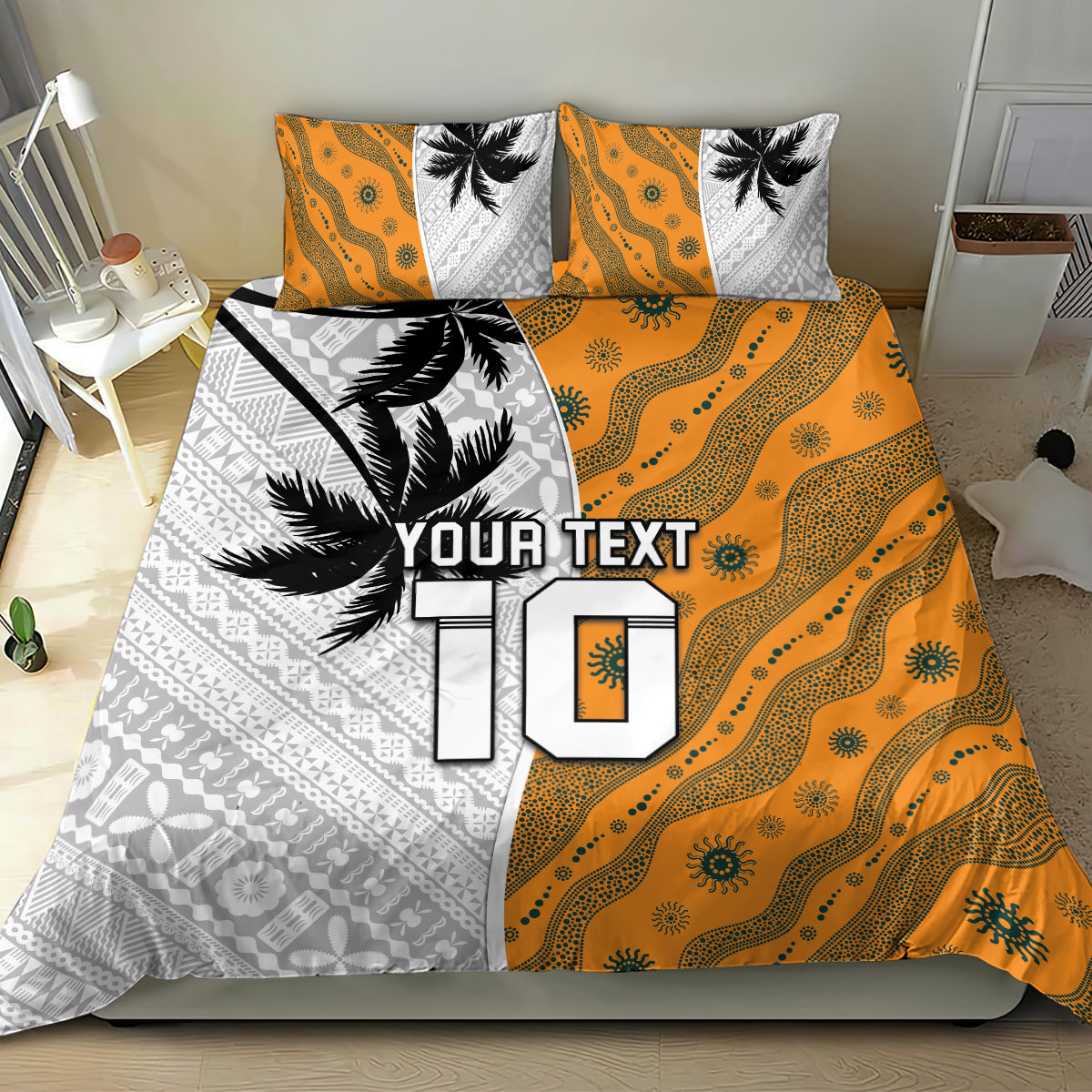 Custom Fiji and Australia Rugby Bedding Set Tapa Mix Aboriginal Pattern Half Style