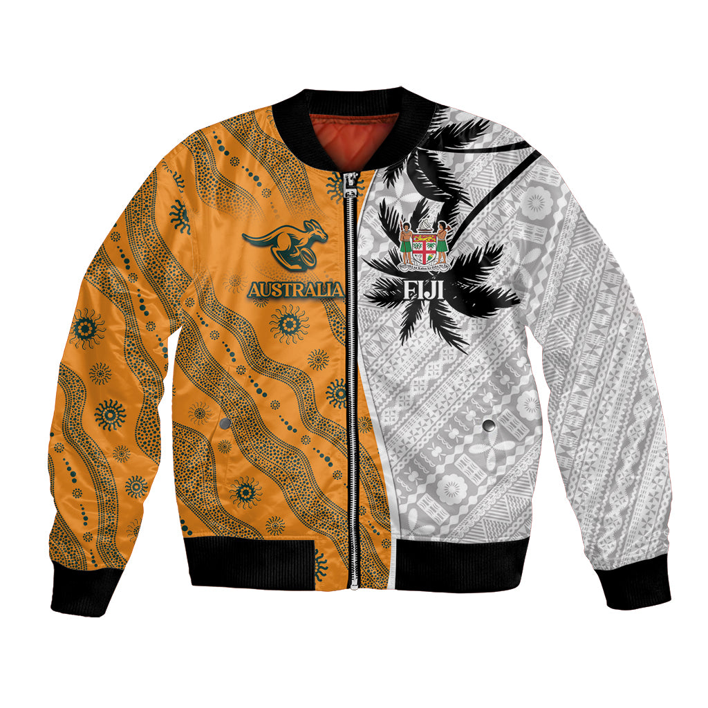 Custom Fiji and Australia Rugby Bomber Jacket Tapa Mix Aboriginal Pattern Half Style