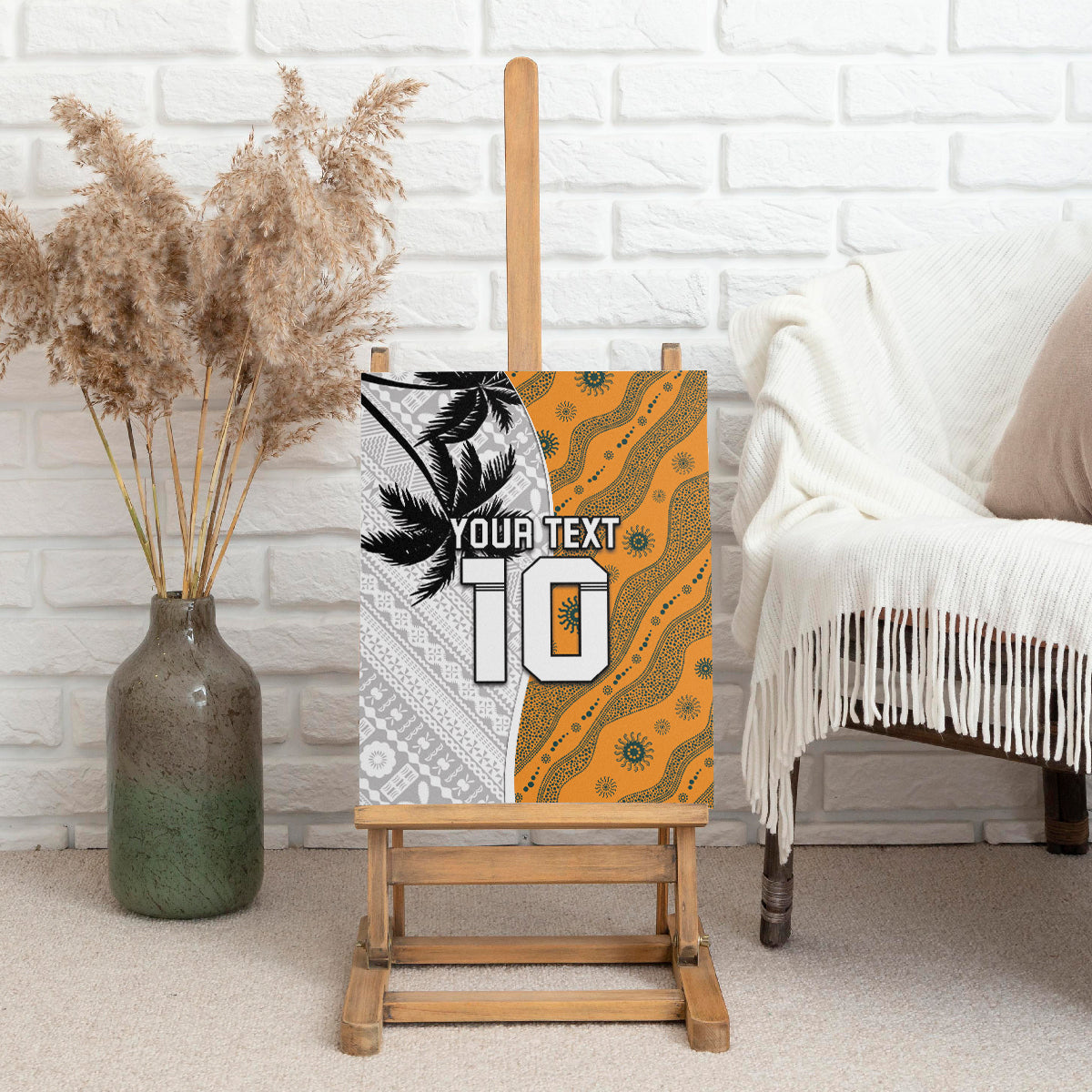 Custom Fiji and Australia Rugby Canvas Wall Art Tapa Mix Aboriginal Pattern Half Style