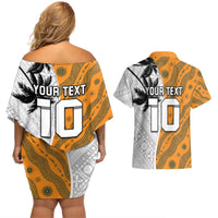 Custom Fiji and Australia Rugby Couples Matching Off Shoulder Short Dress and Hawaiian Shirt Tapa Mix Aboriginal Pattern Half Style