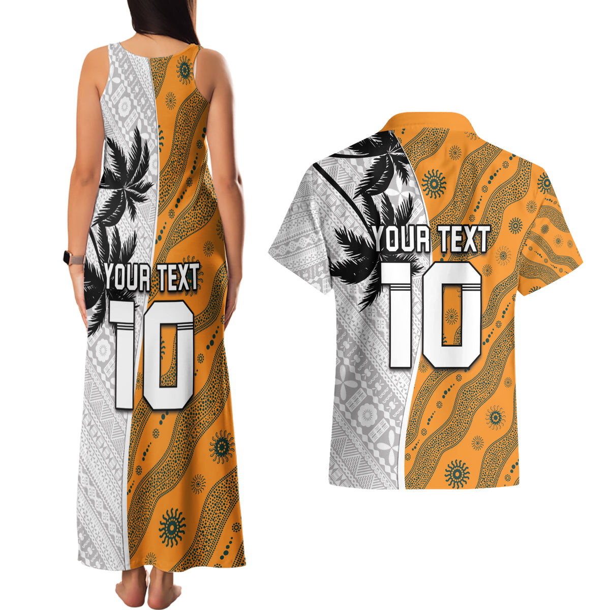Custom Fiji and Australia Rugby Couples Matching Tank Maxi Dress and Hawaiian Shirt Tapa Mix Aboriginal Pattern Half Style