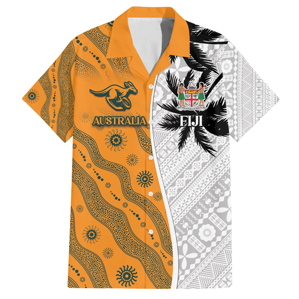 Custom Fiji and Australia Rugby Family Matching Long Sleeve Bodycon Dress and Hawaiian Shirt Tapa Mix Aboriginal Pattern Half Style