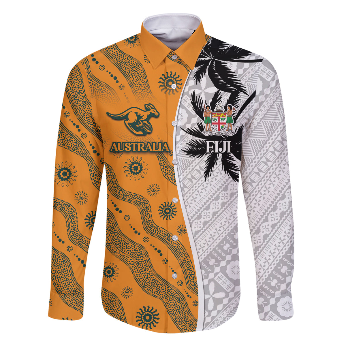 Custom Fiji and Australia Rugby Family Matching Mermaid Dress and Hawaiian Shirt Tapa Mix Aboriginal Pattern Half Style