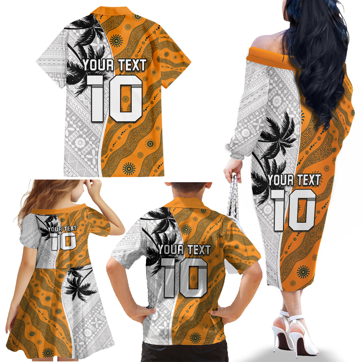 Custom Fiji and Australia Rugby Family Matching Off The Shoulder Long Sleeve Dress and Hawaiian Shirt Tapa Mix Aboriginal Pattern Half Style