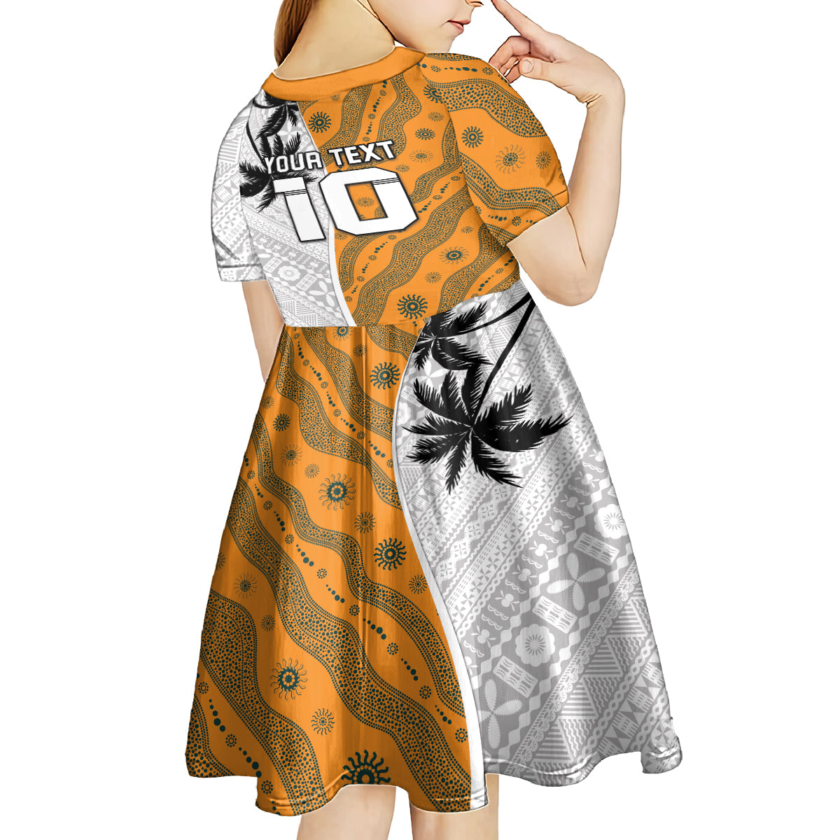 Custom Fiji and Australia Rugby Kid Short Sleeve Dress Tapa Mix Aboriginal Pattern Half Style