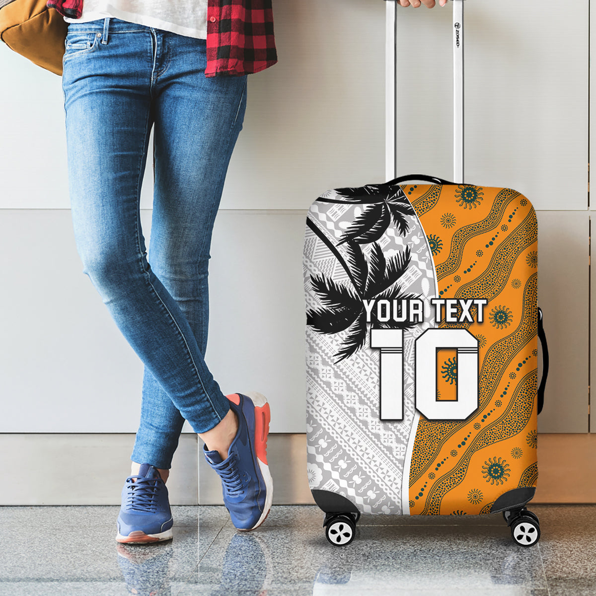 Custom Fiji and Australia Rugby Luggage Cover Tapa Mix Aboriginal Pattern Half Style