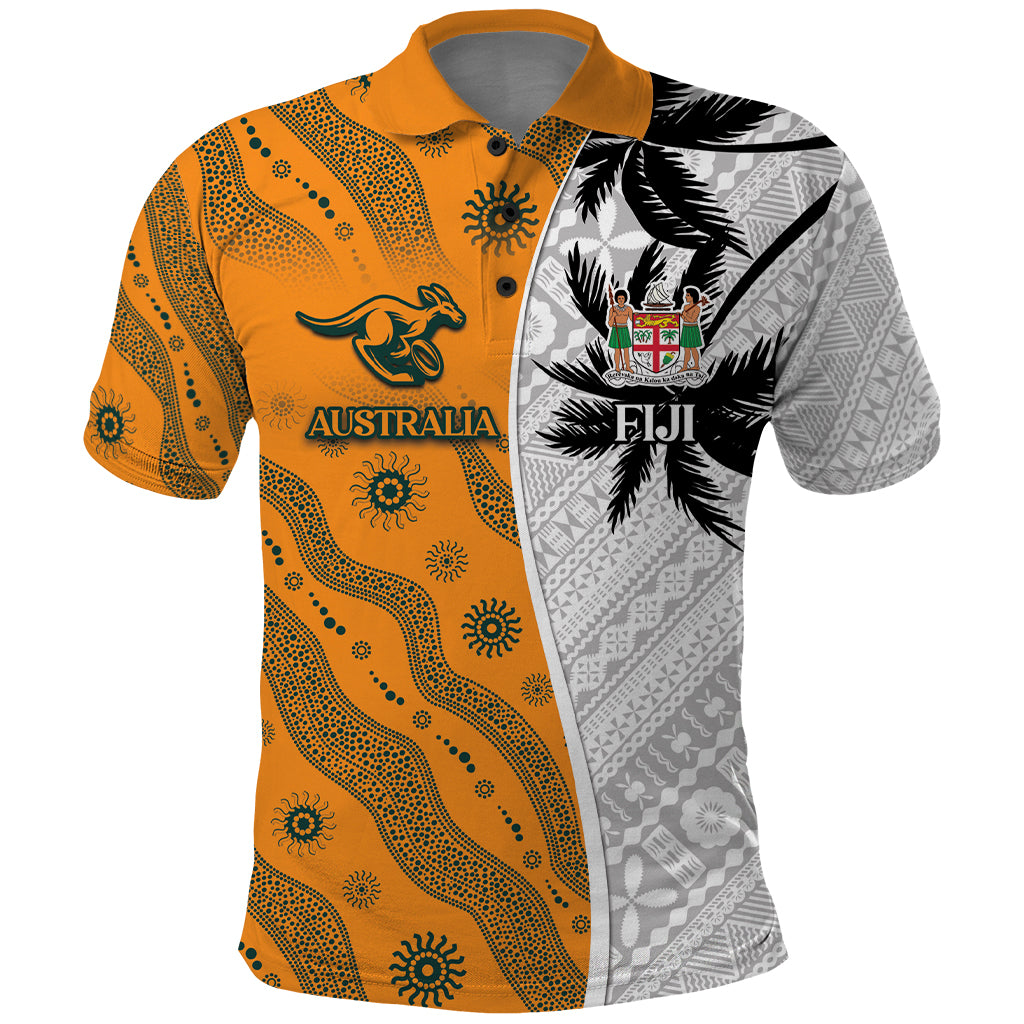 Custom Fiji and Australia Rugby Polo Shirt Tapa Mix Aboriginal Pattern Half Style