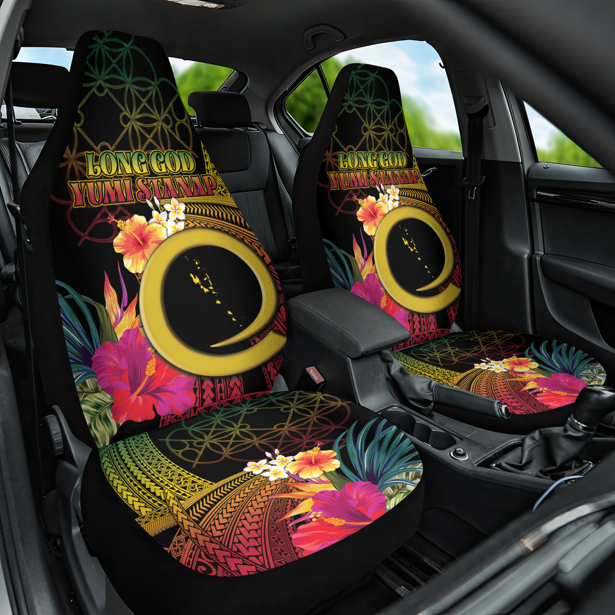 Vanuatu Independence Day Car Seat Cover Sand Drawing Melanesian Vibes