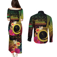 Vanuatu Independence Day Couples Matching Puletasi and Long Sleeve Button Shirt Sand Drawing Melanesian Vibes LT03 - Polynesian Pride
