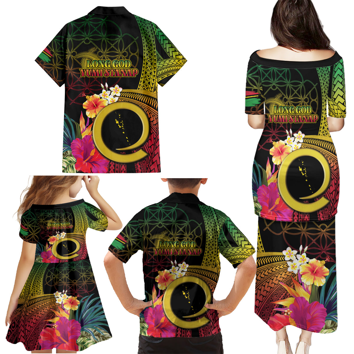 Vanuatu Independence Day Family Matching Puletasi and Hawaiian Shirt Sand Drawing Melanesian Vibes LT03 - Polynesian Pride